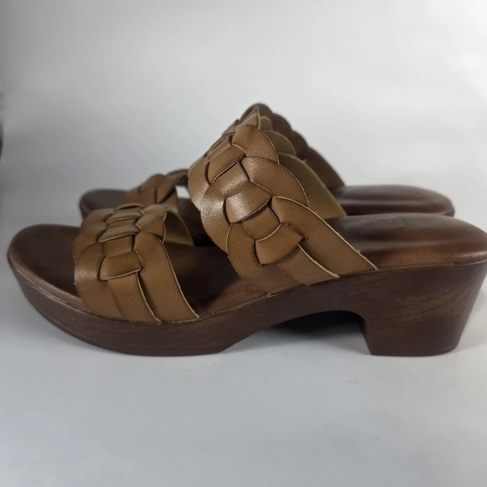BØC Born Concept Women’s 9 Brown Leather Braided Slide Sandals Comfort Platform